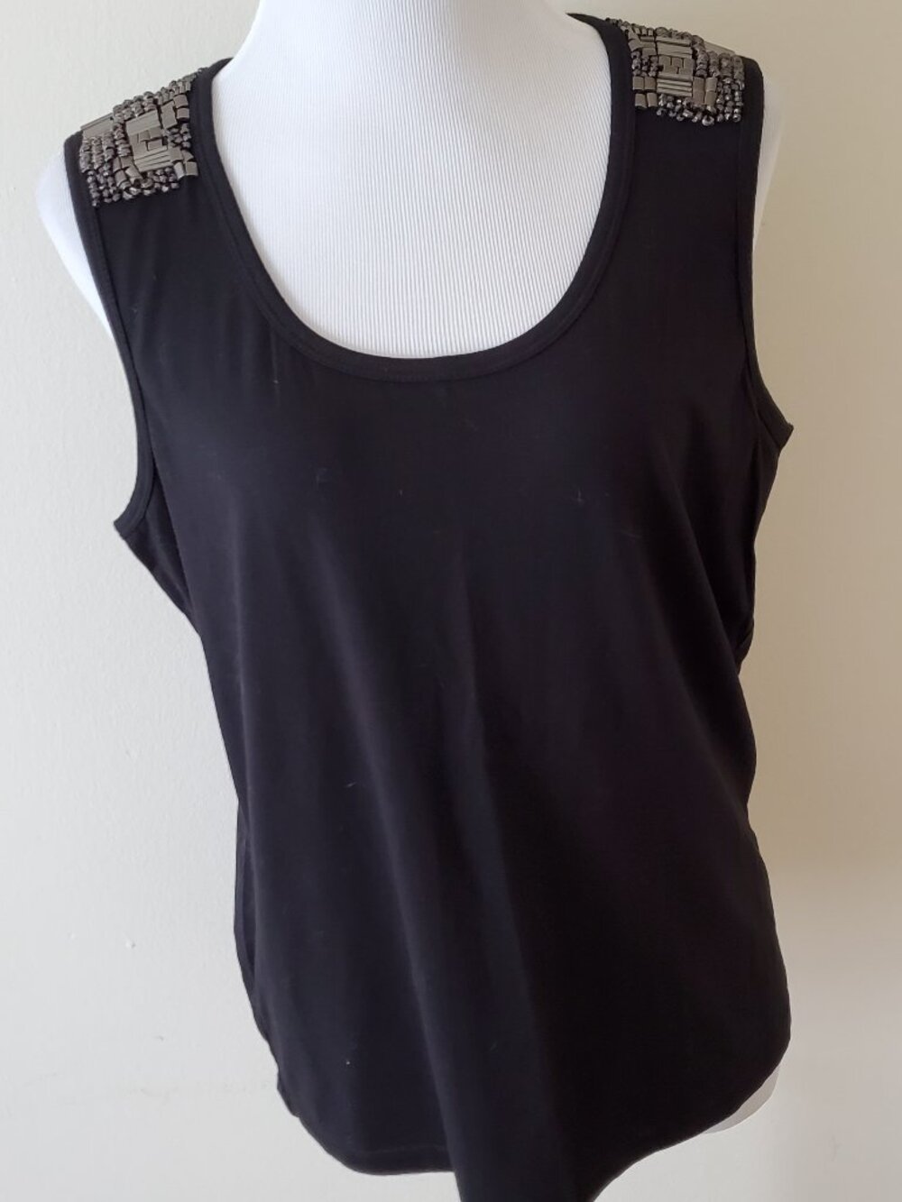 Peter Nygard Black Beaded Shoulder Sleeveless Top Shirt Blouse